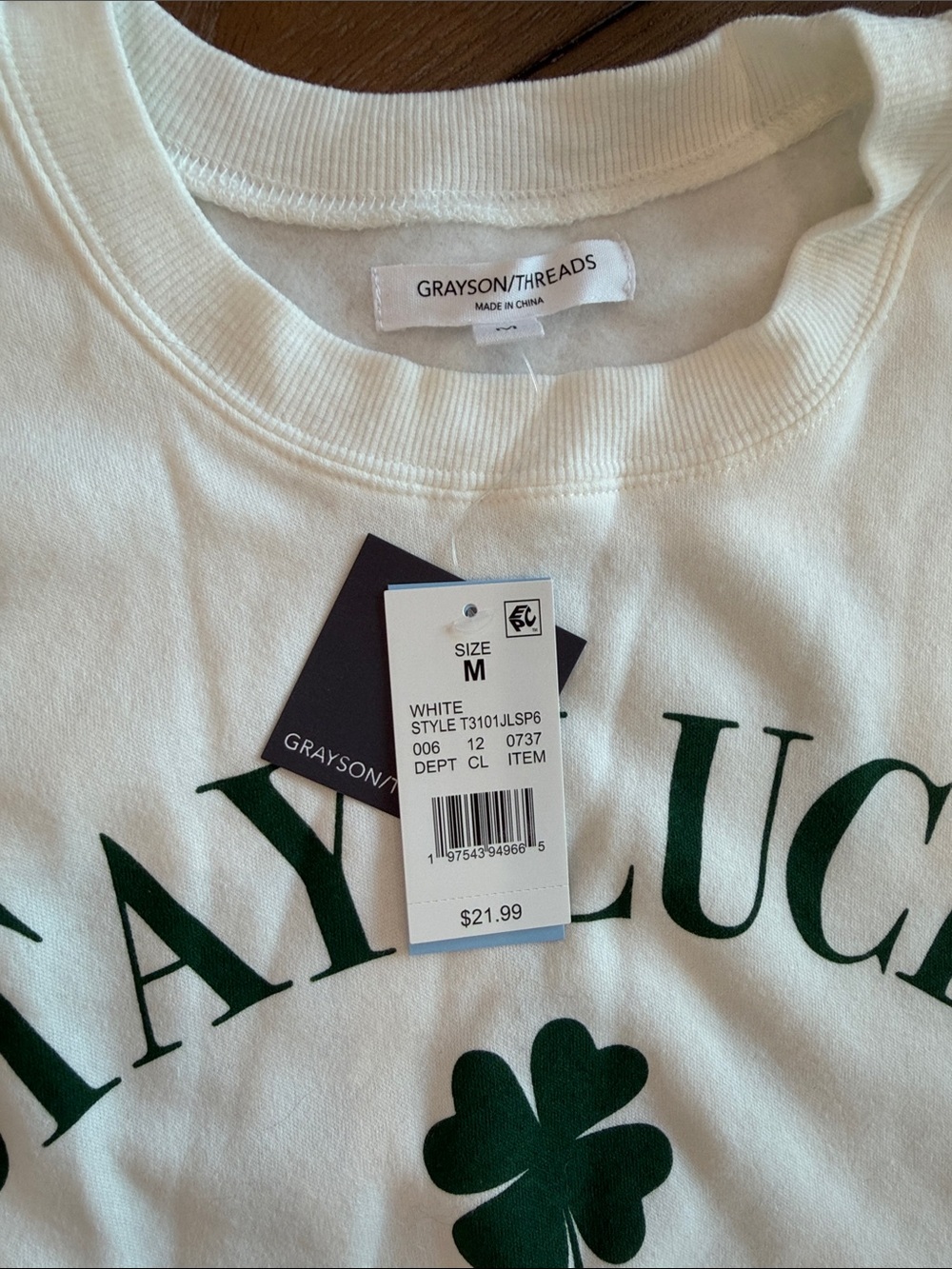 Grayson Threads White Sweatshirt & Joggers Set with Green "STAY LUCKY" Print - Picture 9 of 10
